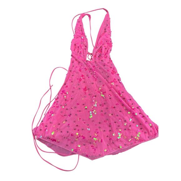 Oh Polly x Bratz Pink Luna Dress Size 4 Sequin Halter Backless Party MiniY2K - Picture 4 of 9
